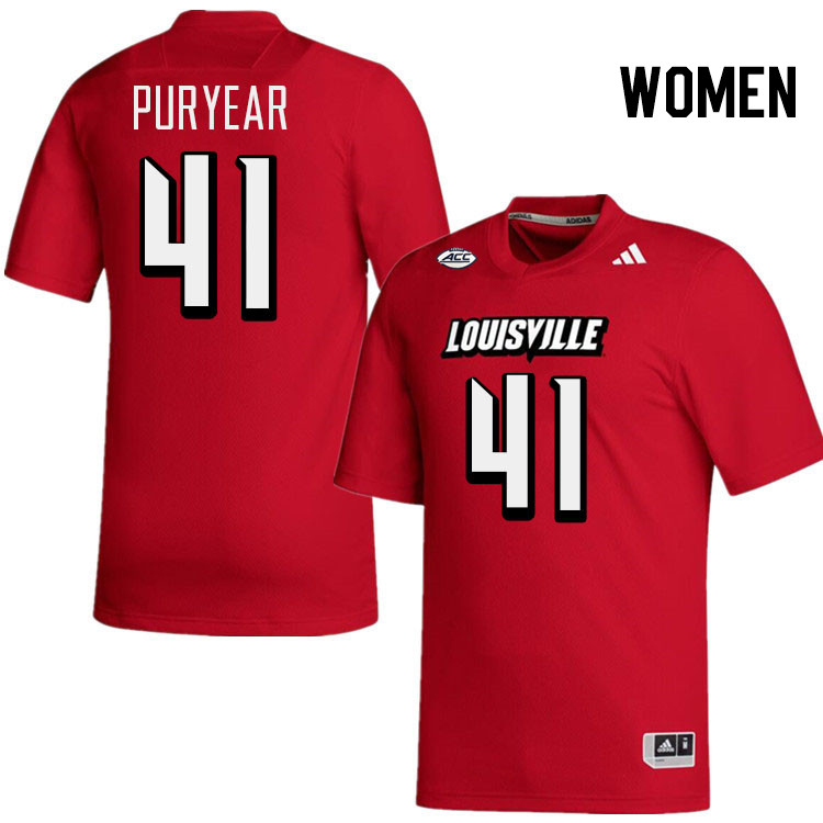 Women #41 Ramon Puryear Louisville Cardinals College Football Jerseys Stitched-Red